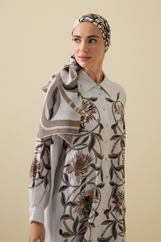 Flower Road Beige Silk Shirt Dress - 6