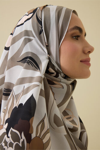 Flower Road Beige Silk Shirt Dress Shawl - 5