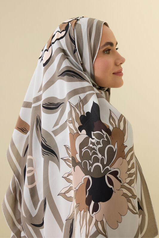 Flower Road Beige Silk Shirt Dress Shawl - 3