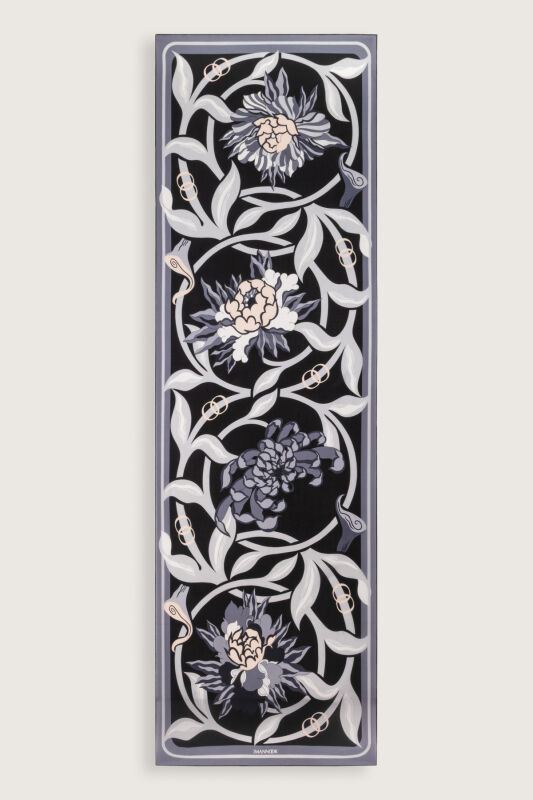 Flower Road Black-Grey Silk Dress Shawl - 2