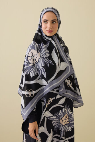 Flower Road Black-Grey Silk Dress Shawl - 3