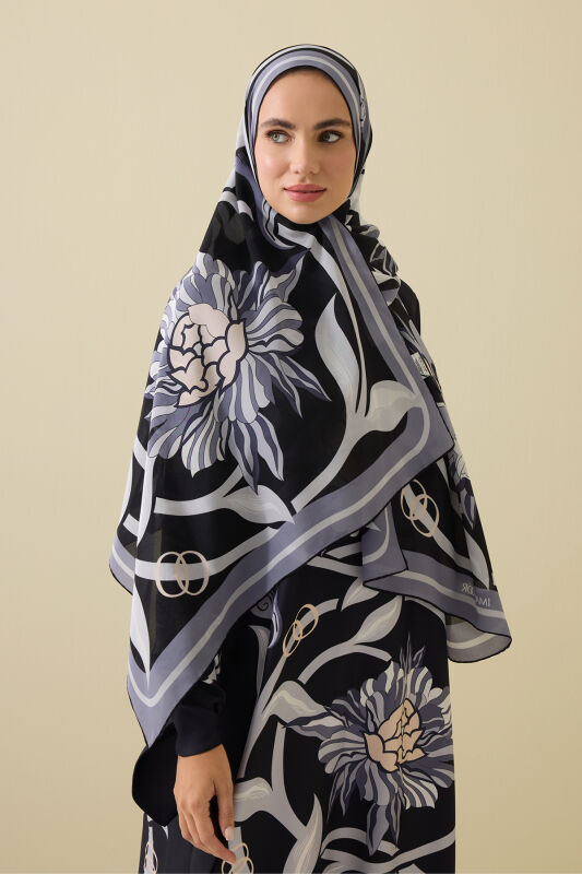 Flower Road Black-Grey Silk Dress Shawl - 3