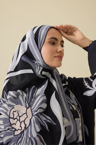 Flower Road Black-Grey Silk Dress Shawl 