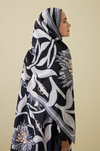 Flower Road Black-Grey Silk Dress Shawl - 5