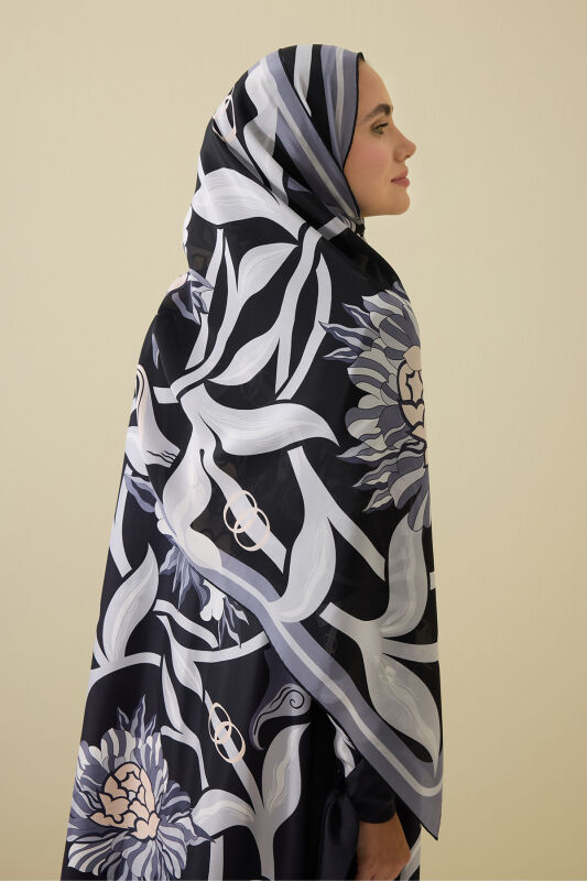 Flower Road Black-Grey Silk Dress Shawl - 5
