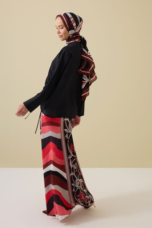 Flower Road Black-Red Silk Bias Skirt - 3