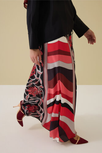 Flower Road Black-Red Silk Bias Skirt - 5