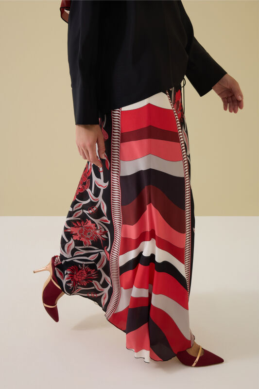 Flower Road Black-Red Silk Bias Skirt - 5