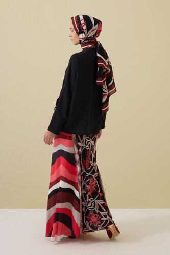 Flower Road Black-Red Silk Bias Skirt - 7