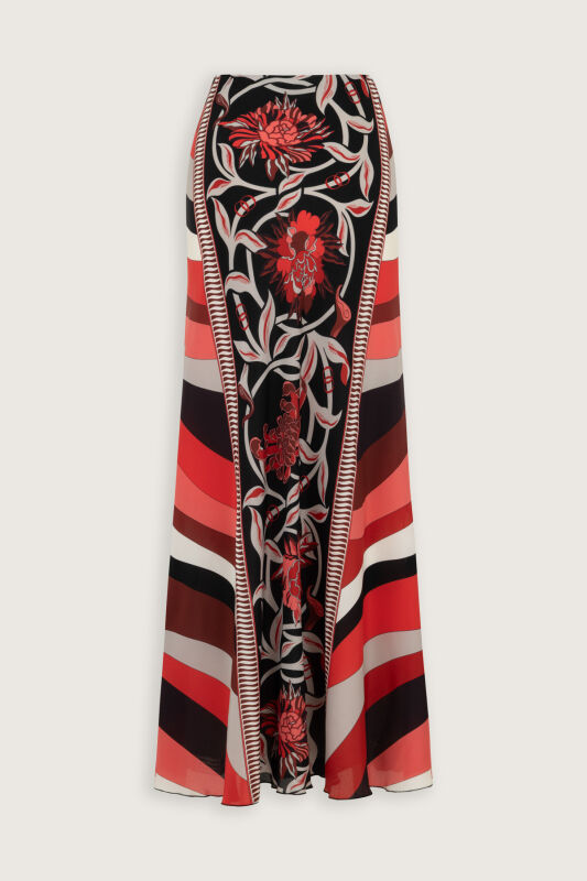 Flower Road Black-Red Silk Bias Skirt - 2