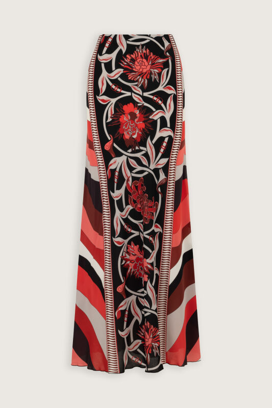 Flower Road Black-Red Silk Bias Skirt - 4