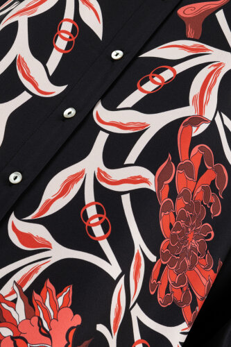 Flower Road Black-Red Silk Shirt Dress - 5