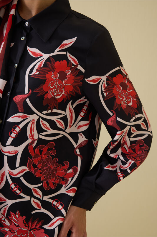 Flower Road Black-Red Silk Shirt Dress - 6