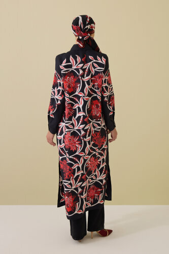 Flower Road Black-Red Silk Shirt Dress - 7