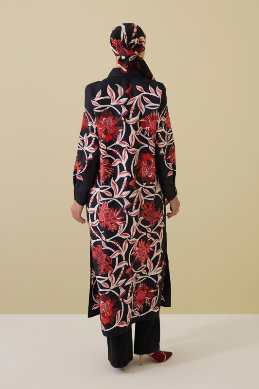 Flower Road Black-Red Silk Shirt Dress - 7