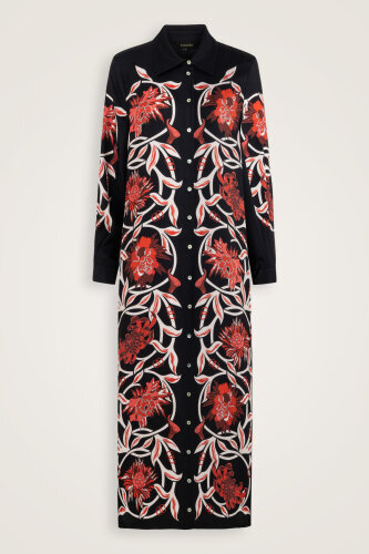 Flower Road Black-Red Silk Shirt Dress - 2
