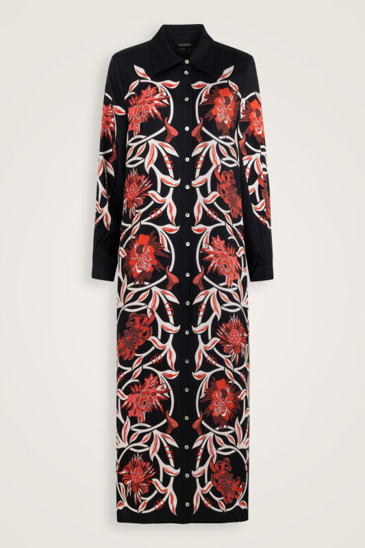Flower Road Black-Red Silk Shirt Dress - 2