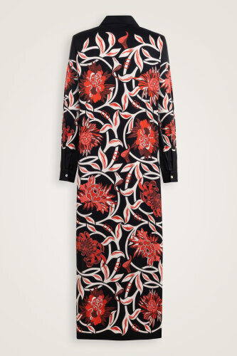 Flower Road Black-Red Silk Shirt Dress - 4