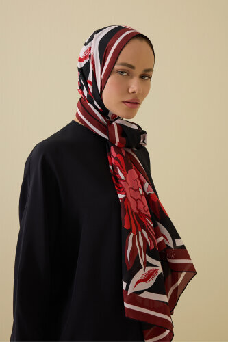 Flower Road Black-Red Silk Shirt Dress Shawl - 1