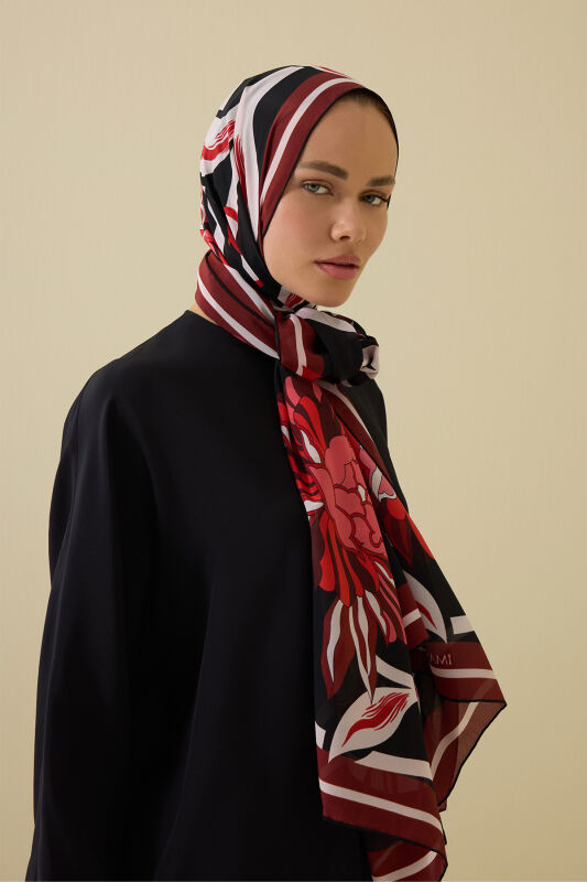 Flower Road Black-Red Silk Shirt Dress Shawl - 1