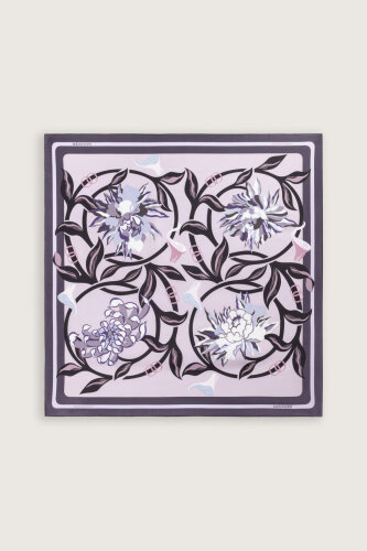 Flower Road Blue-Pink Twill Silk Scarf - 2