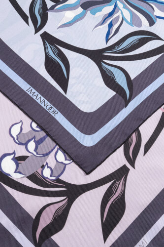 Flower Road Blue-Pink Twill Silk Scarf - 6