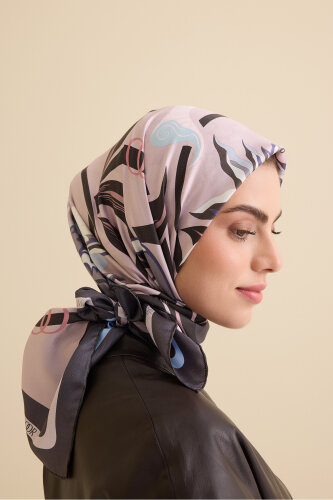 Flower Road Blue-Pink Twill Silk Scarf - 5