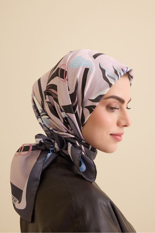 Flower Road Blue-Pink Twill Silk Scarf - 5