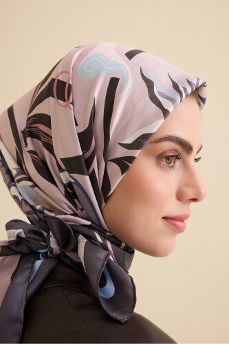 Flower Road Blue-Pink Twill Silk Scarf - 1