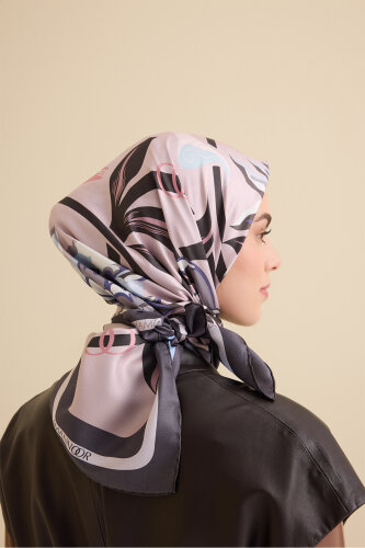 Flower Road Blue-Pink Twill Silk Scarf - 4