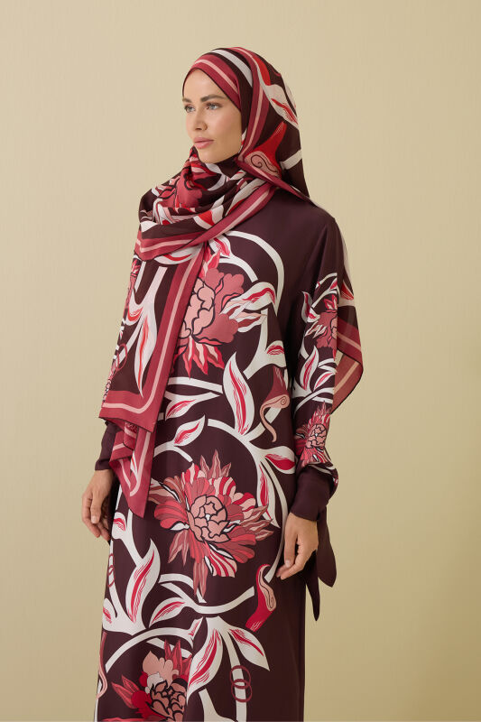 Flower Road Burgundy Silk Dress Shawl - 3