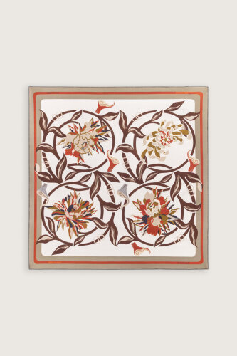 Flower Road Cream-Grey Silk Twill Scarf - 2