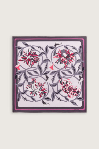 Flower Road Fuchsia-Orange Twill Silk Scarf - 3
