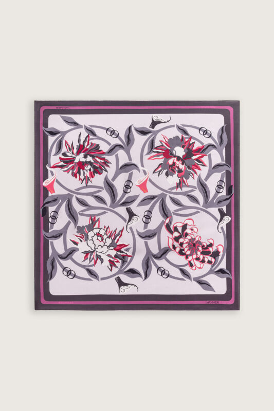 Flower Road Fuchsia-Orange Twill Silk Scarf - 3