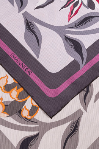 Flower Road Fuchsia-Orange Twill Silk Scarf - 7