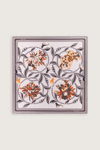 Flower Road Fuchsia-Orange Twill Silk Scarf - 2