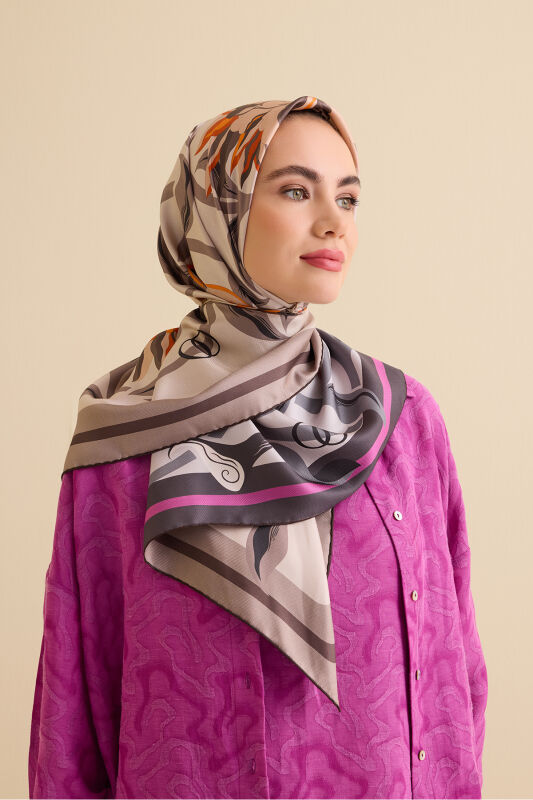 Flower Road Fuchsia-Orange Twill Silk Scarf - 6