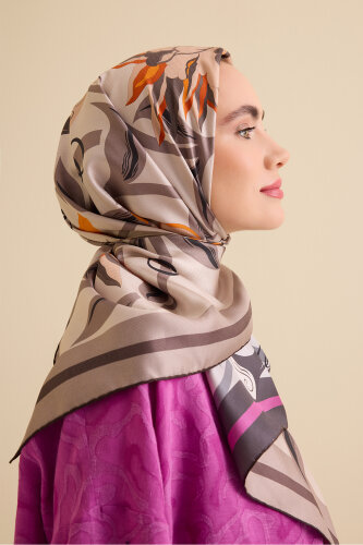 Flower Road Fuchsia-Orange Twill Silk Scarf - 5