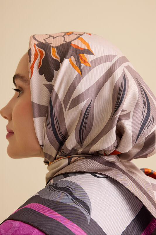 Flower Road Fuchsia-Orange Twill Silk Scarf - 4