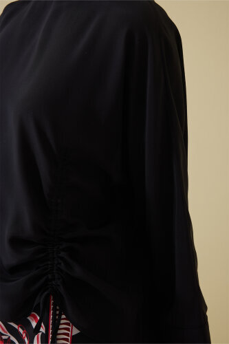 Flower Road Gathered Black Crepe Silk Blouse - 5