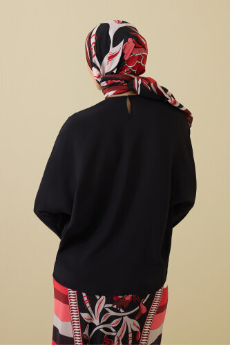 Flower Road Gathered Black Crepe Silk Blouse - 7