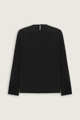 Flower Road Gathered Black Crepe Silk Blouse - Imannoor (4)