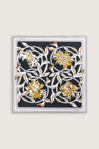Flower Road Gold-Grey Twill Silk Scarf - 2