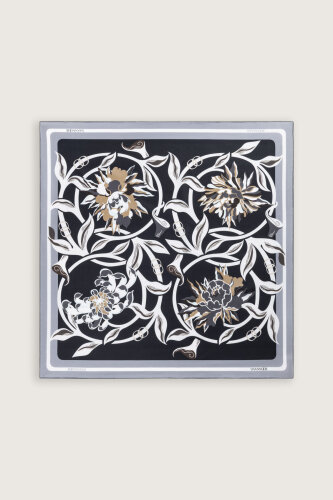 Flower Road Gold-Grey Twill Silk Scarf - 4