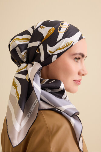 Flower Road Gold-Grey Twill Silk Scarf 