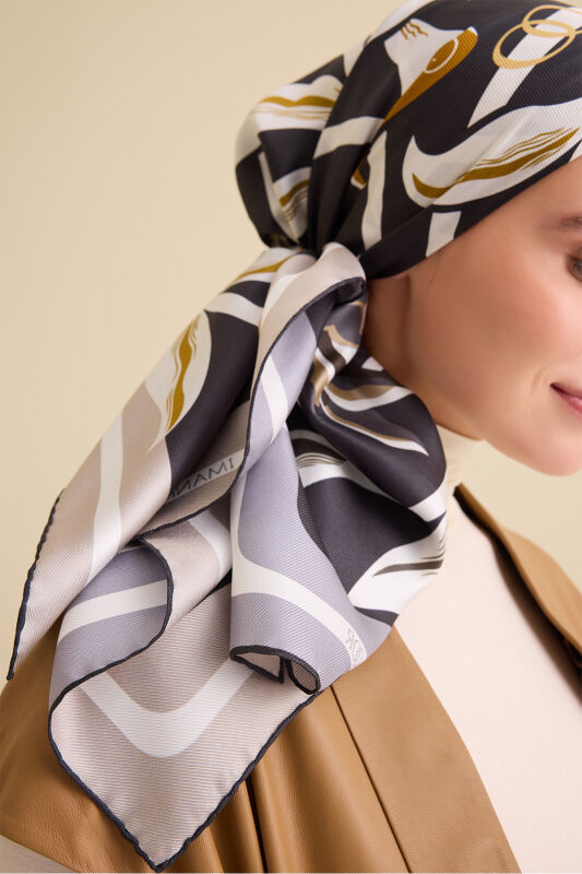 Flower Road Gold-Grey Twill Silk Scarf - 3
