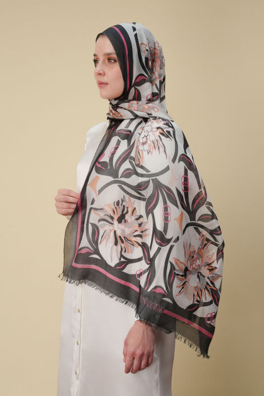 Flower Road Gray Silk Voile Shawl - 5