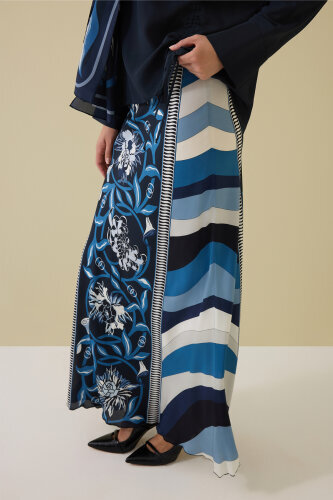 Flower Road Navy Blue Silk Bias Skirt - 5