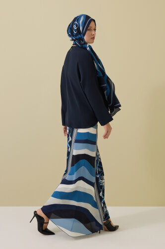 Flower Road Navy Blue Silk Bias Skirt - 7