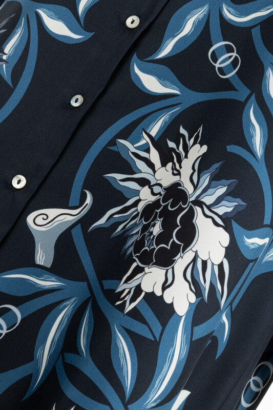 Flower Road Navy Blue Silk Shirt Dress - 6